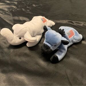 TY Beanie Babies Righty Elephant and Lefty Donkey Plush Set